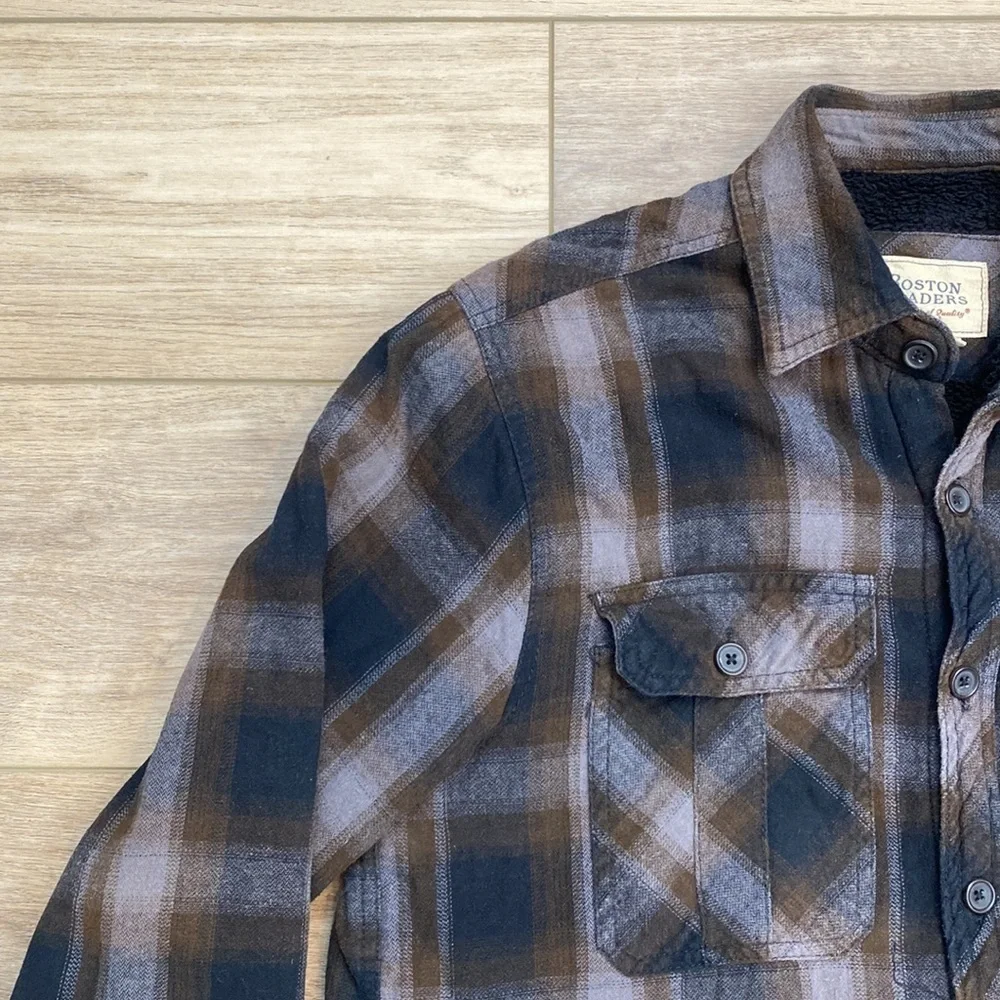 Boston‎ Traders Sherpa Plaid Flannel Shacket Shirt Jacket Grunge Casual Lined
